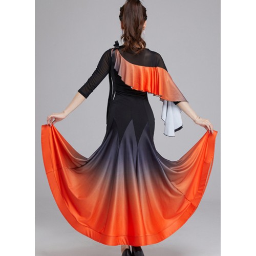Purple orange with black gradient colored slant neck latin dance dress for women girls professional stage performance salsa chacha jive latin perfromance costumes for female